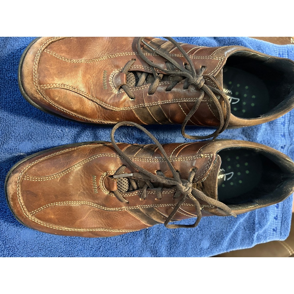 Clarks Wave Brown Leather Walking‎ Shoes Mens Lace Up Sneakers Comfort 13M